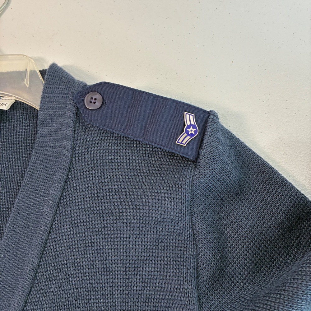 Military Equipment Cardigan Sweater Mens 30R Blue Epaulets Elbow Patch Utility - Picture 9 of 11